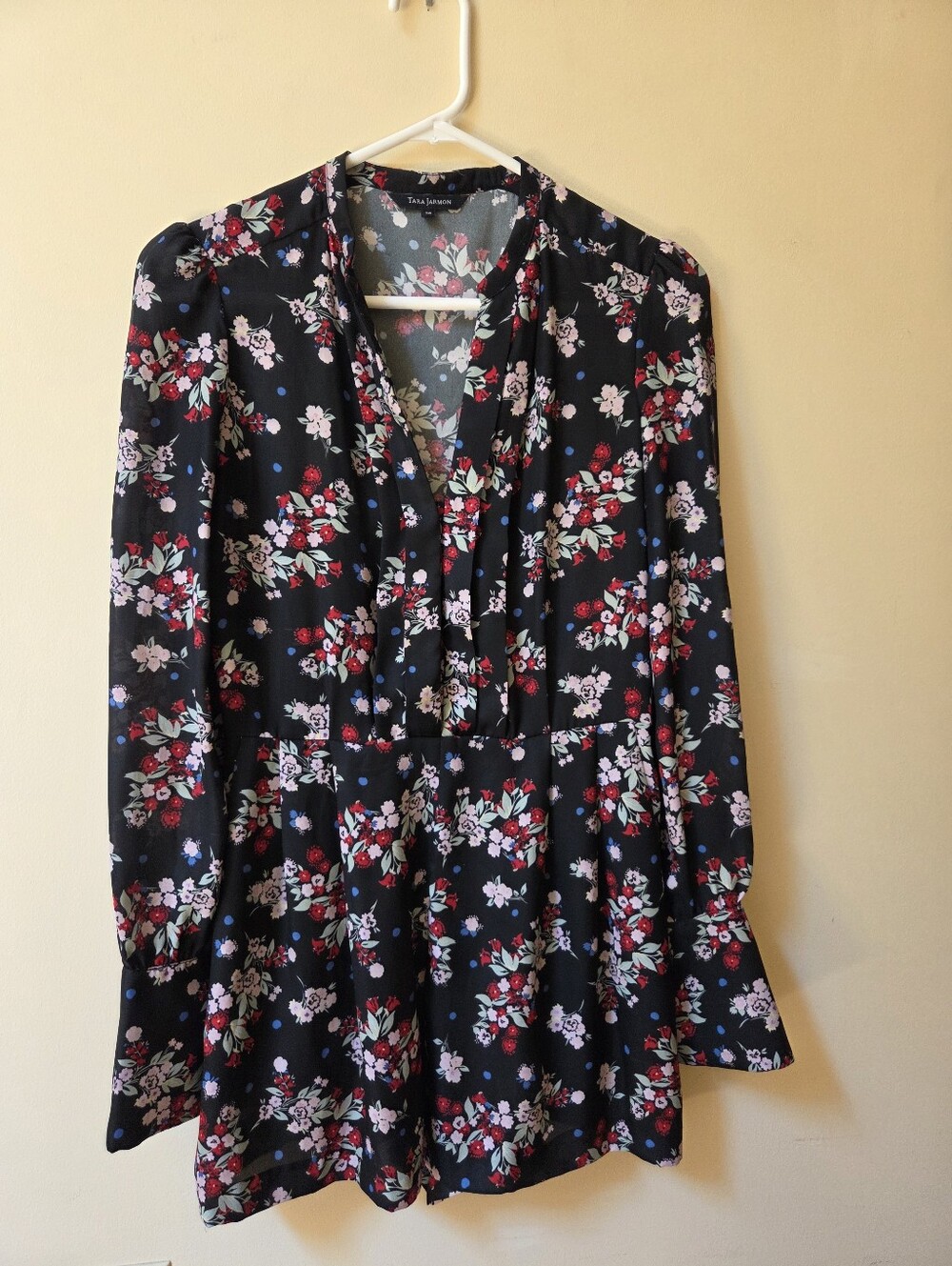 Tara Jarmon Black Floral Long-Sleeve Romper